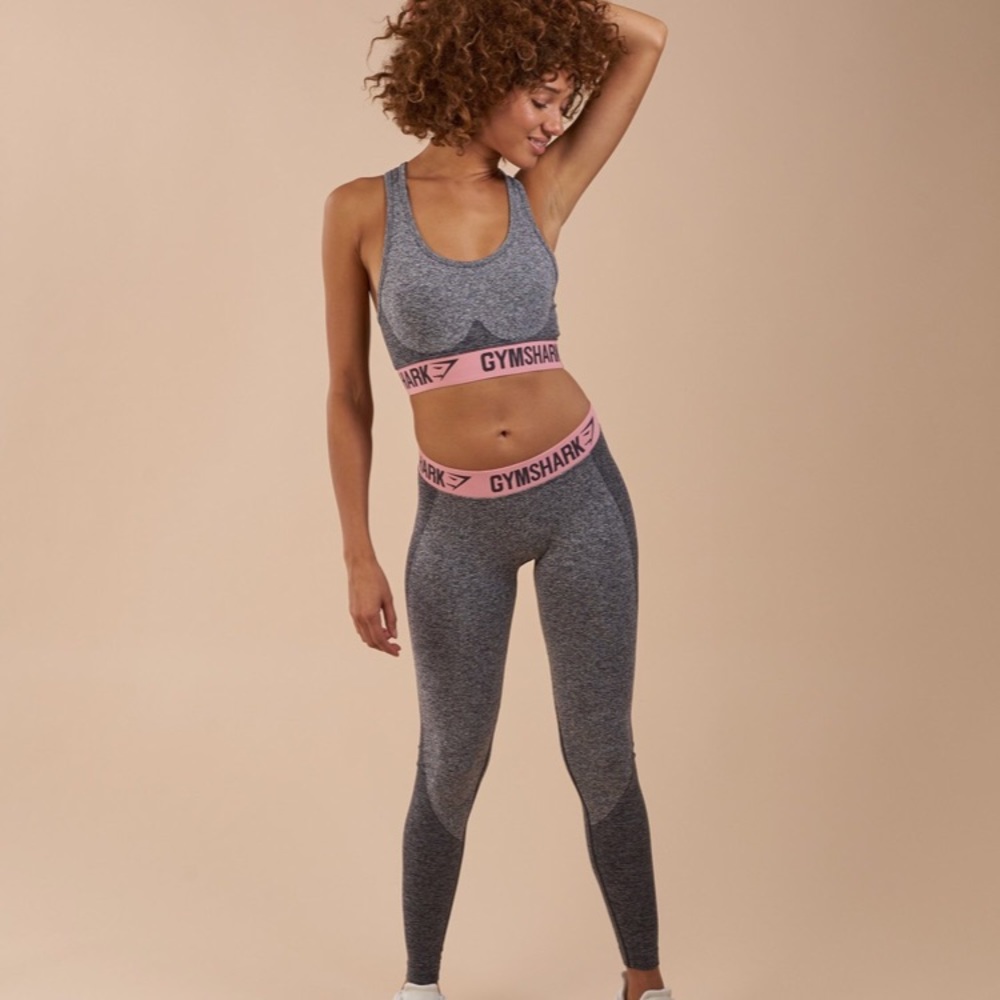 GYMSHARK Flex Leggings -CHARCOAL MARL/PEACH PINK